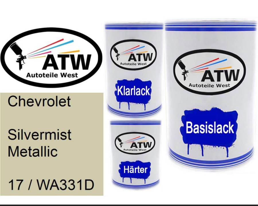 Chevrolet, Silvermist Metallic, 17 / WA331D: 500ml Lackdose + 500ml Klarlack + 250ml Härter - Set, von ATW Autoteile West.